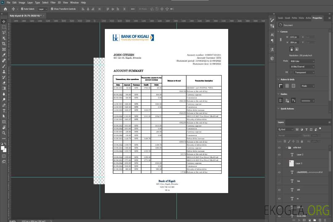 Relevé bancaire de la Banque Rwandaise de Kigali template Relevé bancaire de la Banque Rwandaise de Kigali template